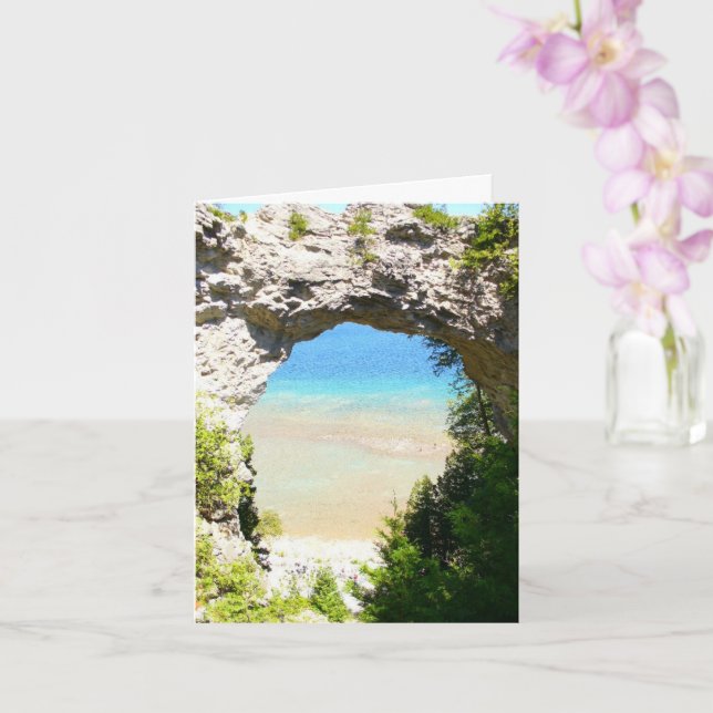 Arch Rock, Mackinac Island, Michigan, WI, Geburtst Karte (Orchidee)