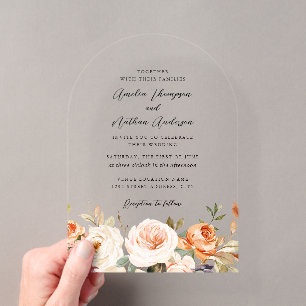 Arch Rustic Burnt Orange Botanische Blumige Hochze Acryleinladungen