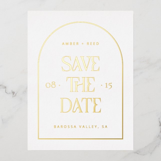Arch Save the Date Real Gold Folie Einladungspostkarte (Vorderseite)