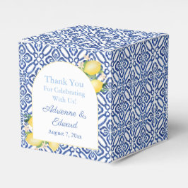 Arch Shape Amalfi Lemons Blaue weiße Fliesen Hochz Geschenkschachtel
