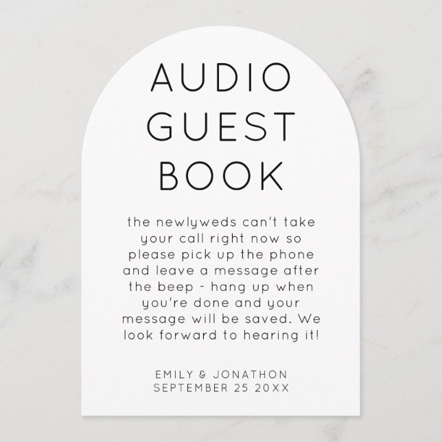 Arch Shape Audio Guest Book Wedding Sign card Einladung (Vorderseite)