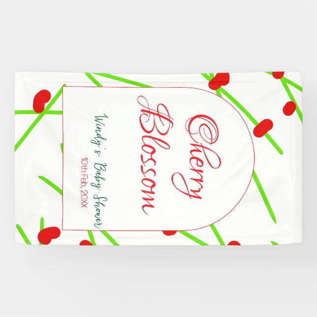 Arch shape cherry blossom red green baby shower na banner (Horizontal)