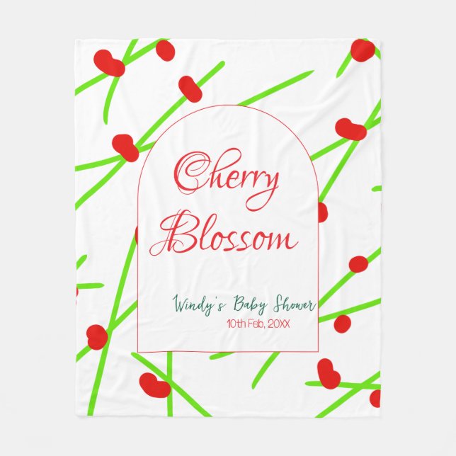 Arch shape cherry blossom red green baby shower na fleecedecke (Vorderseite)