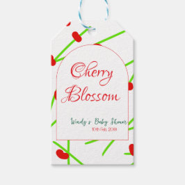 Arch shape cherry blossom red green baby shower na geschenkanhänger