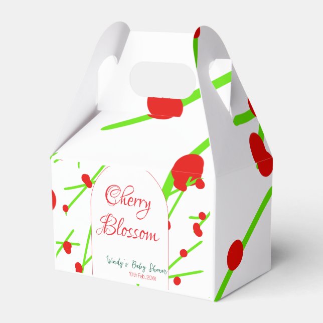 Arch shape cherry blossom red green baby shower na geschenkschachtel (Vorderseite)