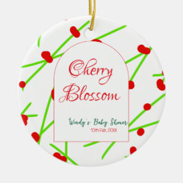 Arch shape cherry blossom red green baby shower na keramik ornament