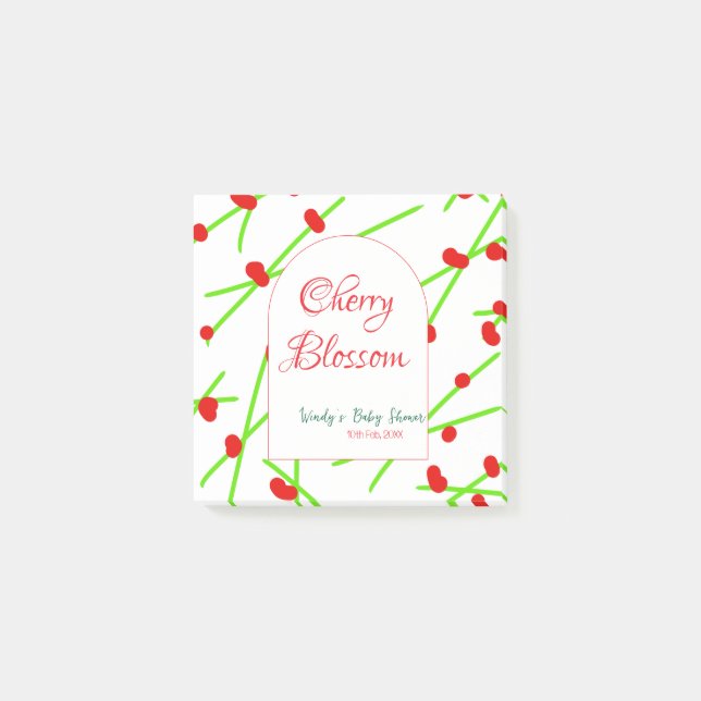 Arch shape cherry blossom red green baby shower na post-it klebezettel (Vorderseite)
