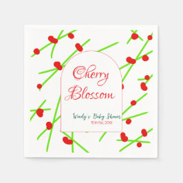 Arch shape cherry blossom red green baby shower na serviette