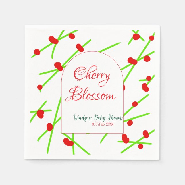 Arch shape cherry blossom red green baby shower na serviette (Vorderseite)