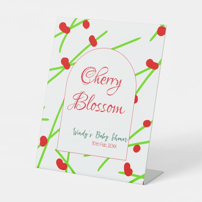 Arch shape cherry blossom red green baby shower na sockelschild (Vorderseite)