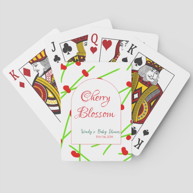 Arch shape cherry blossom red green baby shower na spielkarten (Rückseite)