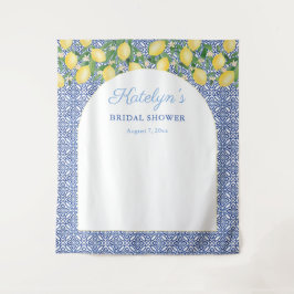 Arch Shape Lemons Blue Tiles Brautparty Willkommen Wandteppich