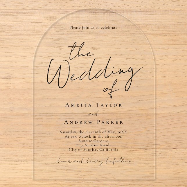 Arch Shaped Elegant Wedding Akryllische Einladung (Vorderseite)
