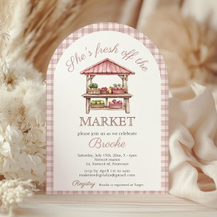 Arch She ist frisch vom Markt pinkfarbenes Brautpa Einladung
