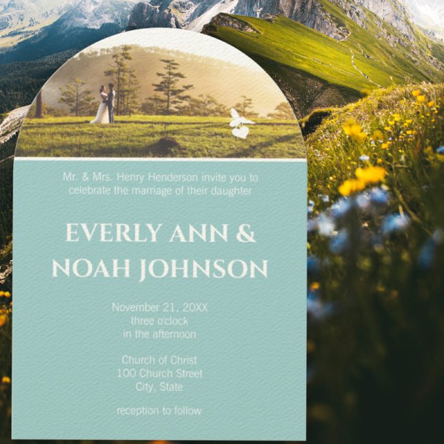 Arch Silver Blue Blumen und Bienen Wedding Einladung (Von Creator hochgeladen)