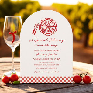 Arch Special Delivery Pizza Baby Dusche Einladung