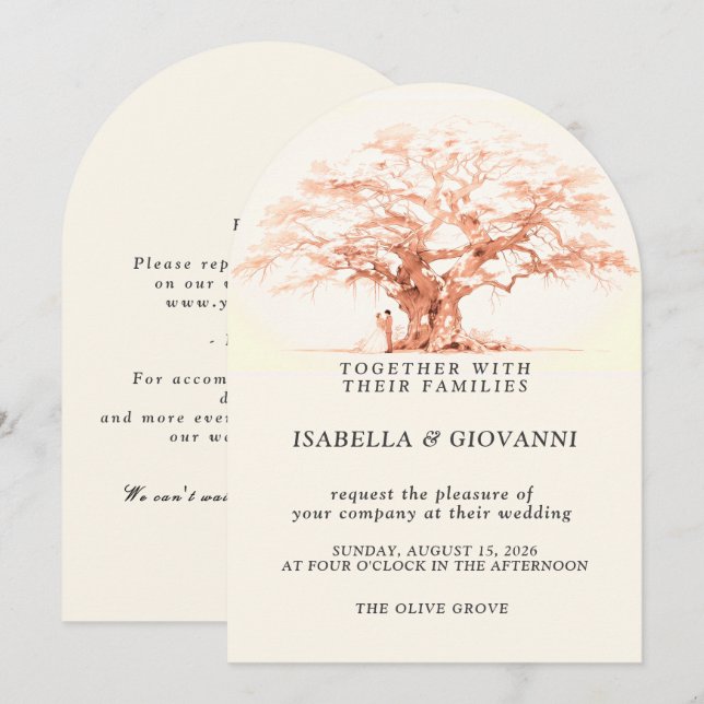 Arch Sunset Olive Tree Destination Wedding Einladung (Vorne/Hinten)