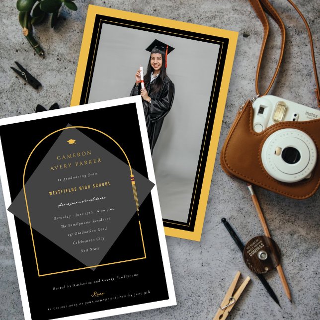 Arch Tassels Minimalistisch Frame Foto Graduate Pa Einladung (Arch Tassels Minimalist Frame Photo Graduation Party Invitation | fatfatin @ zazzle.com/color_therap)