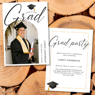 Arch Trendy Modern Script Photo Graduation Party Einladung