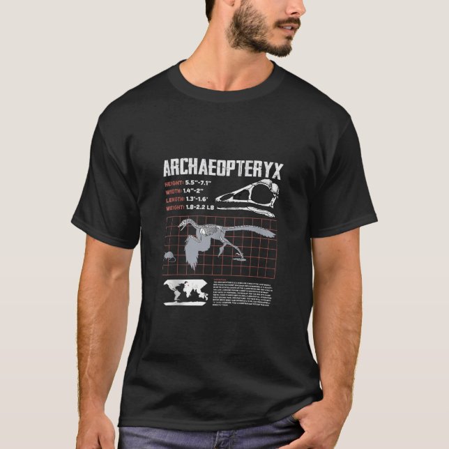 Archaeopteryx Dinosaurier Factsheet Fossilien Data T-Shirt (Vorderseite)