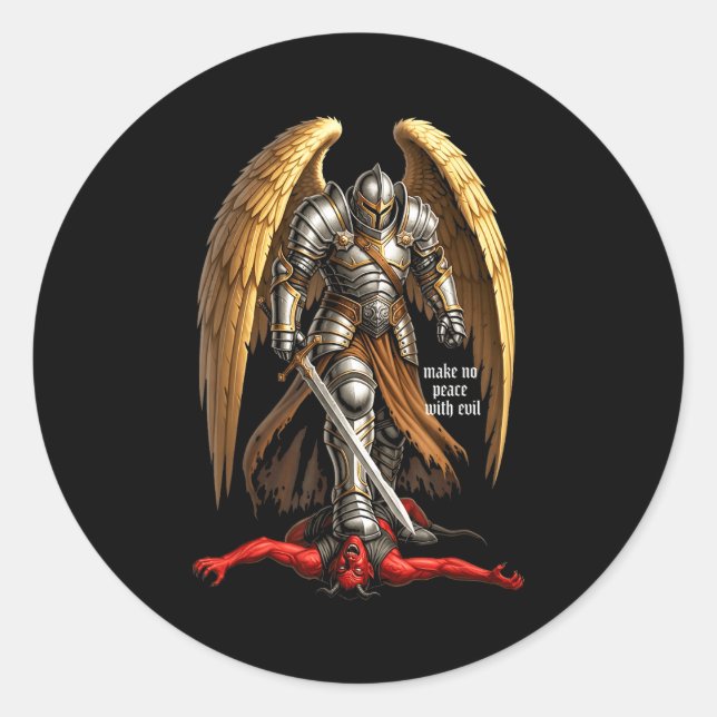 Archangel Michael Faith Design Make No Peace With  Runder Aufkleber (Vorderseite)