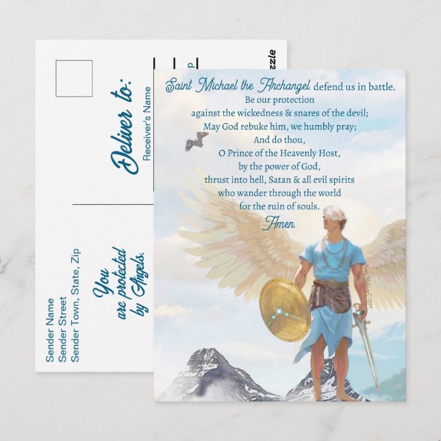 Archangel Michael Protection Courage Blue Gebet Postkarte (Vorne/Hinten)