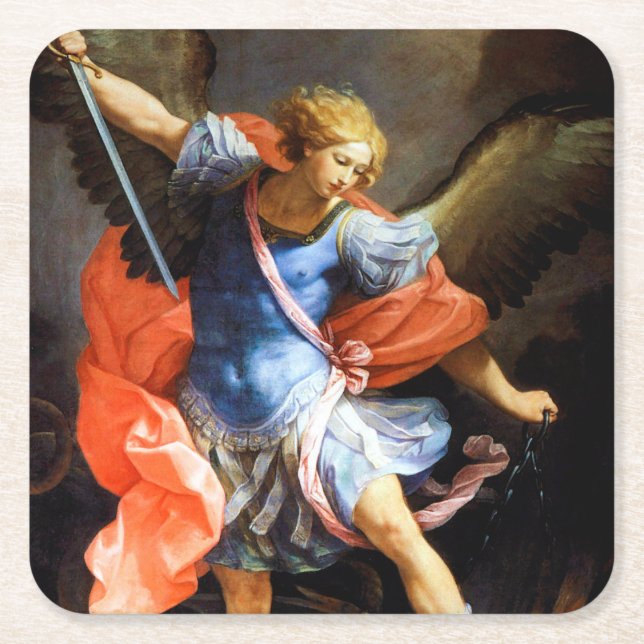 Archangel Michael tramples Satan, Guido Reni Rechteckiger Pappuntersetzer (Vorderseite)