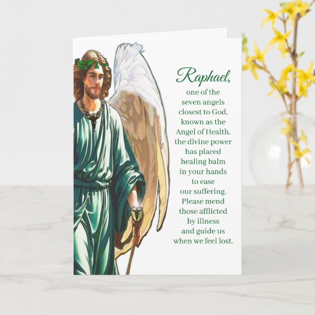 Archangel Raphael Healing Angel Prayer Card –White Karte (Gelbe Blume)