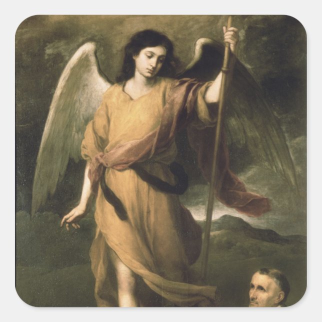Archangel Raphael mit Bischof Domonte Quadratischer Aufkleber (Vorderseite)