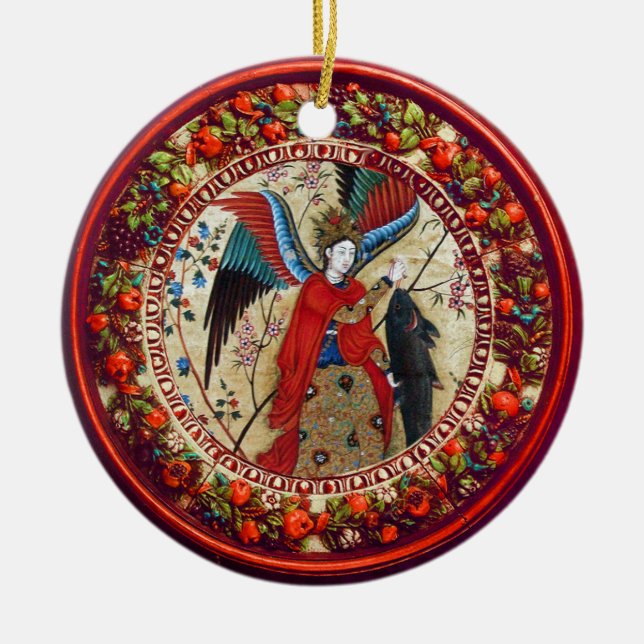 ARCHANGEL RAPHAEL UND FISCHPARKPLATZ KERAMIK ORNAMENT (Vorne)