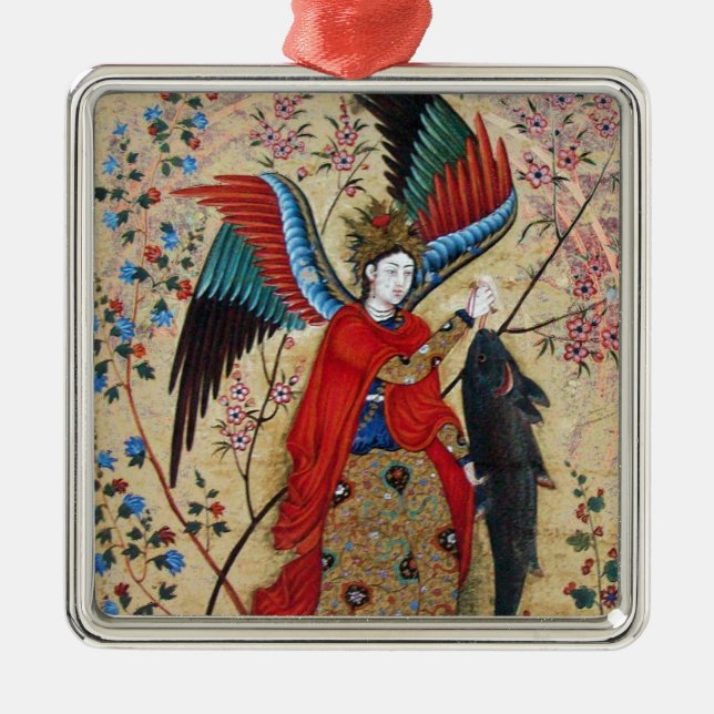 ARCHANGEL RAPHAEL UND FISCHPARKPLATZ ORNAMENT AUS METALL (Vorne)