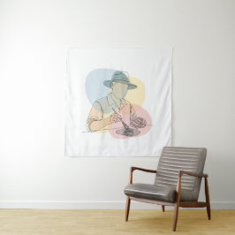 Archäologe eine Linie Kunst zusammenhängend einfac Wandteppich