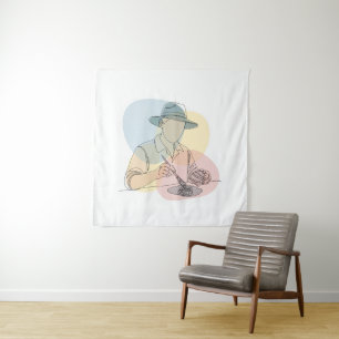 Archäologe eine Linie Kunst zusammenhängend einfac Wandteppich