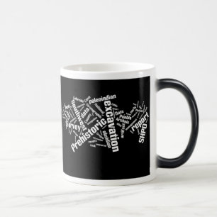 Archäologiewort-Wolken-Tasse: Weiß auf Schwarzem Verwandlungstasse