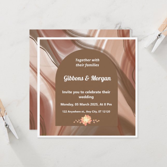 Arche Brown et Faire-part de mariage de rotation A (Devant/Arrière en situation)