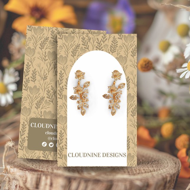 Arche florale oreille Neutres Bijoux Carte d'affic (Floral Arch Earring Neutrals Beige Jewelry Display Card w. social icons
)