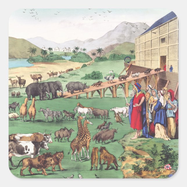 Arche Noah mit Tieren Quadratischer Aufkleber (Vorderseite)