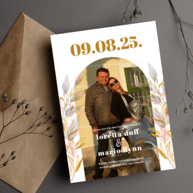 Arche photo feuille Enregistrer la date Invitation (Créateur téléchargé)