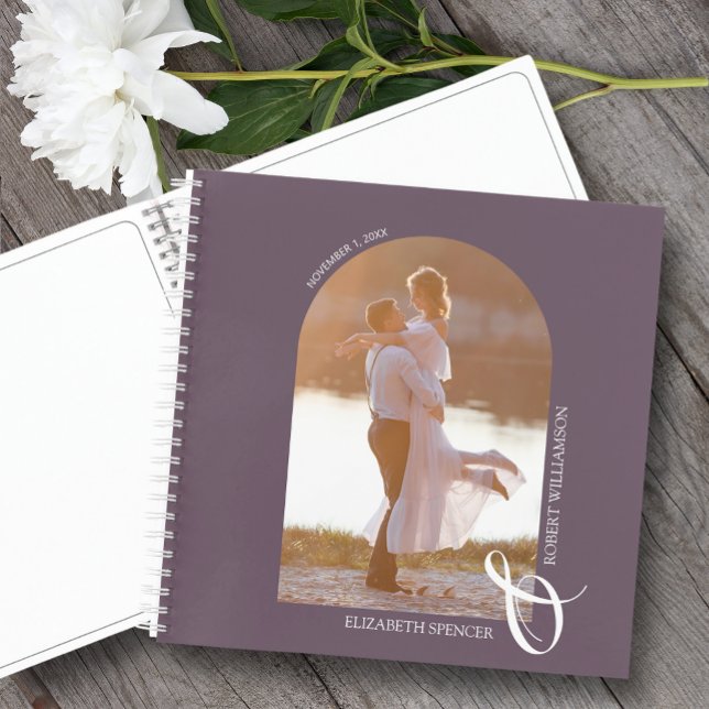 Arche photo moderne violet Mariage livre d'invité (SOFT or HARD COVER,  choose page style and spine color. LOTS of colors in our collection.)