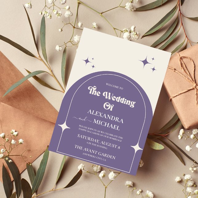 Arche rétro minimale Faire-part de mariage violet (Créateur téléchargé)