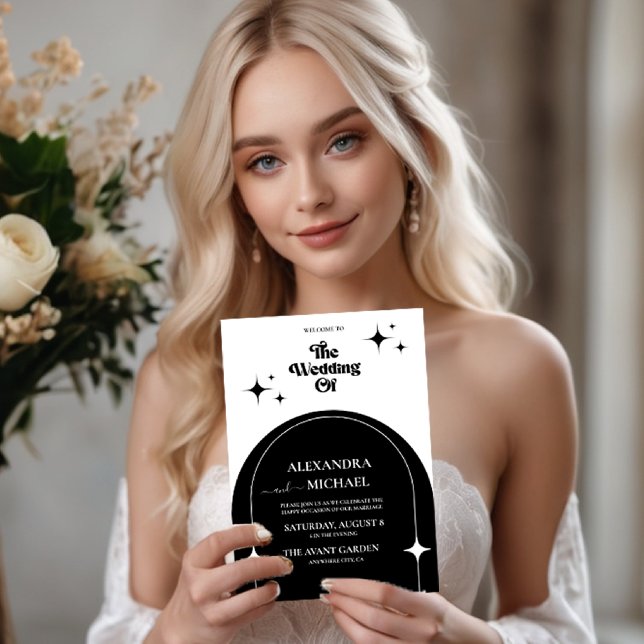 Arche rétro minimale Invitation noir et blanc (Créateur téléchargé)