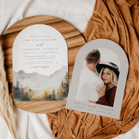 Arched Boho Watercolor Mountain Wedding Einladung