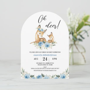 Arched Boys Blue Floral Oh Deer Baby Dusche Einladung