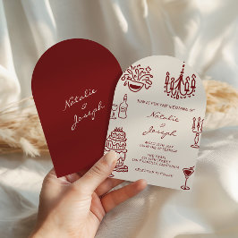 Arched Drawn Burgundy Romantic Whimsical Wedding Einladung