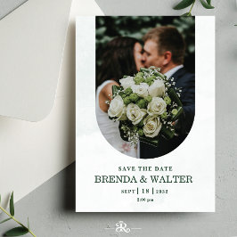 Arched Greenery White Rose Photo Wedding Einladung