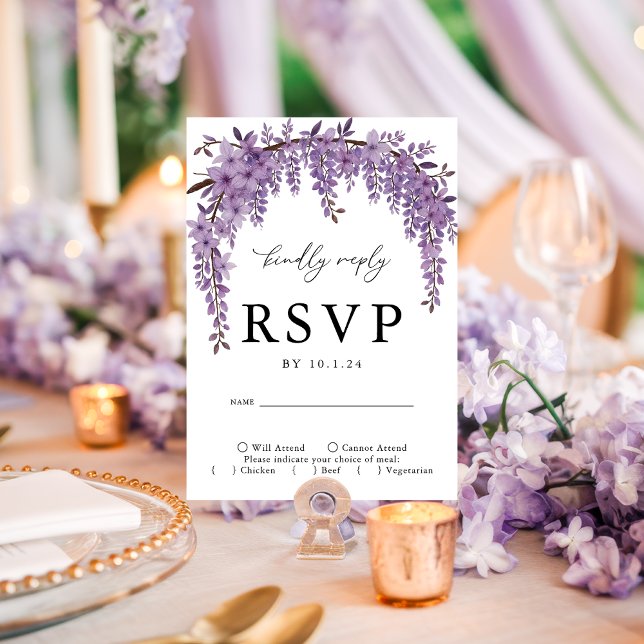 Arched Wisteria Branch Floral Wedding RSVP Card (Von Creator hochgeladen)