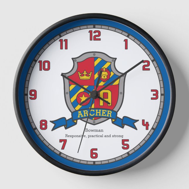 Archer name meaning heraldry shield letter A lion Uhr (Vorderseite)