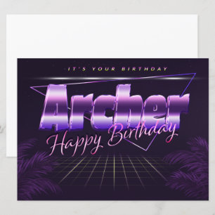 Archer Prénom lila retro Carte Anniversaire