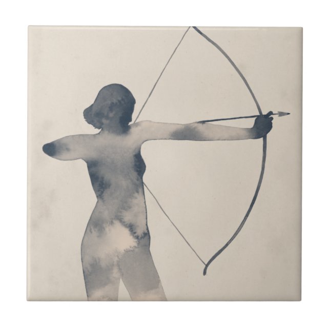 Archeress Watercolor-Silhouette Fliese (Vorderseite)