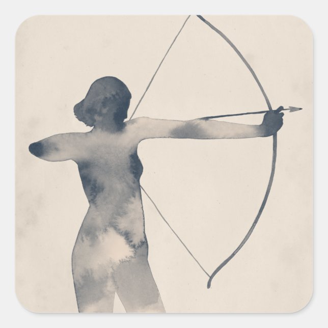 Archeress Watercolor-Silhouette Quadratischer Aufkleber (Vorderseite)